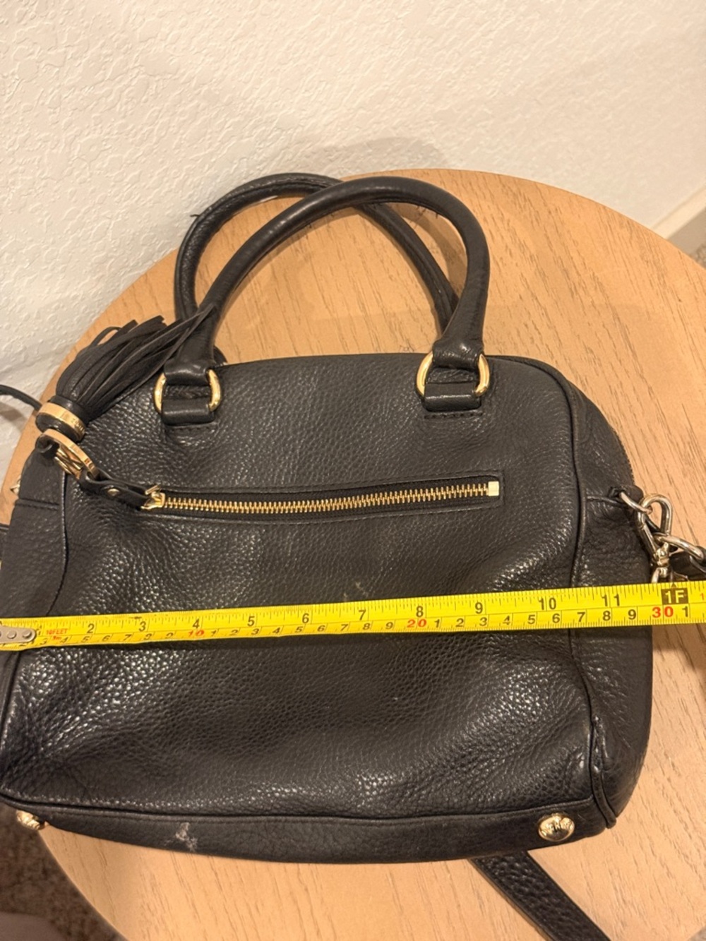 Michael Kors Black Pebbled Leather Satchel with Tassel and Chain Accent - Picture 4 of 5